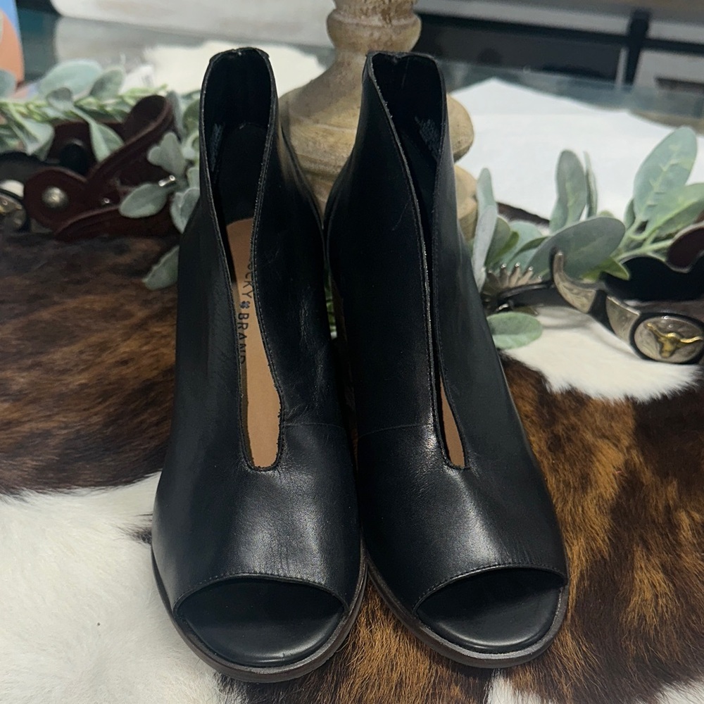 Lucky Brand Black Leather Peep-Toe Ankle Booties